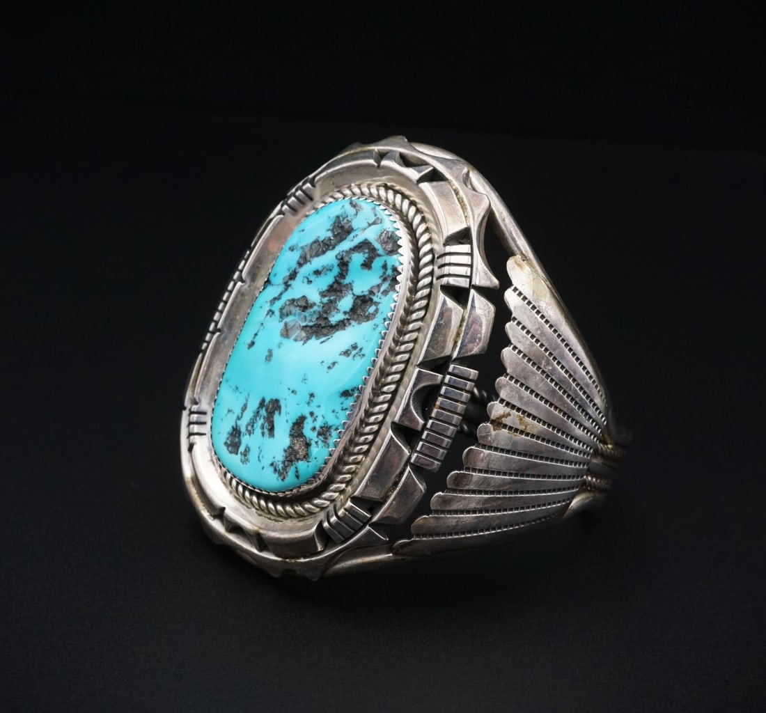 Sleeping Beauty Turquoise Sterling Silver Cuff Bracelet Edison Gruber BS2997 (1 of 4)