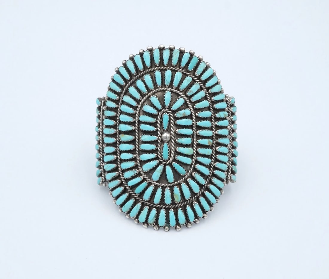 P & V BYJOE Petit Point Turquoise Cuff Bracelet Sterling Silver 6.5" BS3174 (1 of 4)
