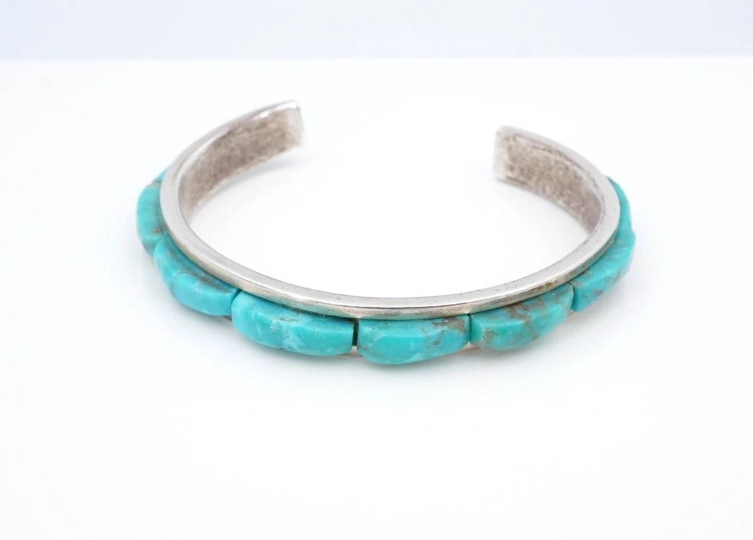 Carlos Eagle Turquoise Cobblestone Inlay Cuff Bracelet Sterling Silver 7" BS3328 (1 of 4)