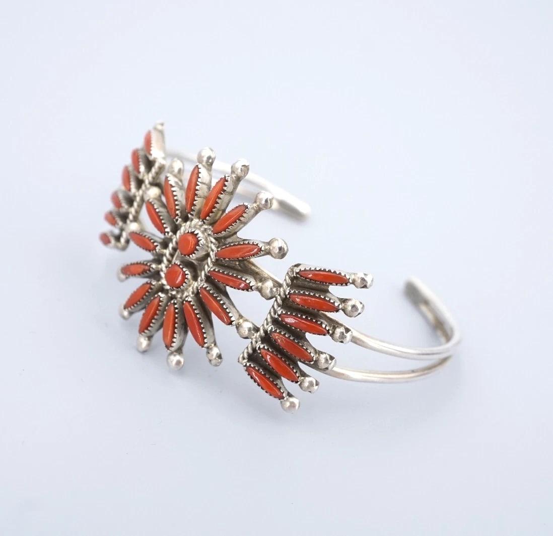 Jack Etsate Red Coral Needlepoint Cuff Bracelet Sterling 6.25?? Zuni BS3193 (1 of 3)