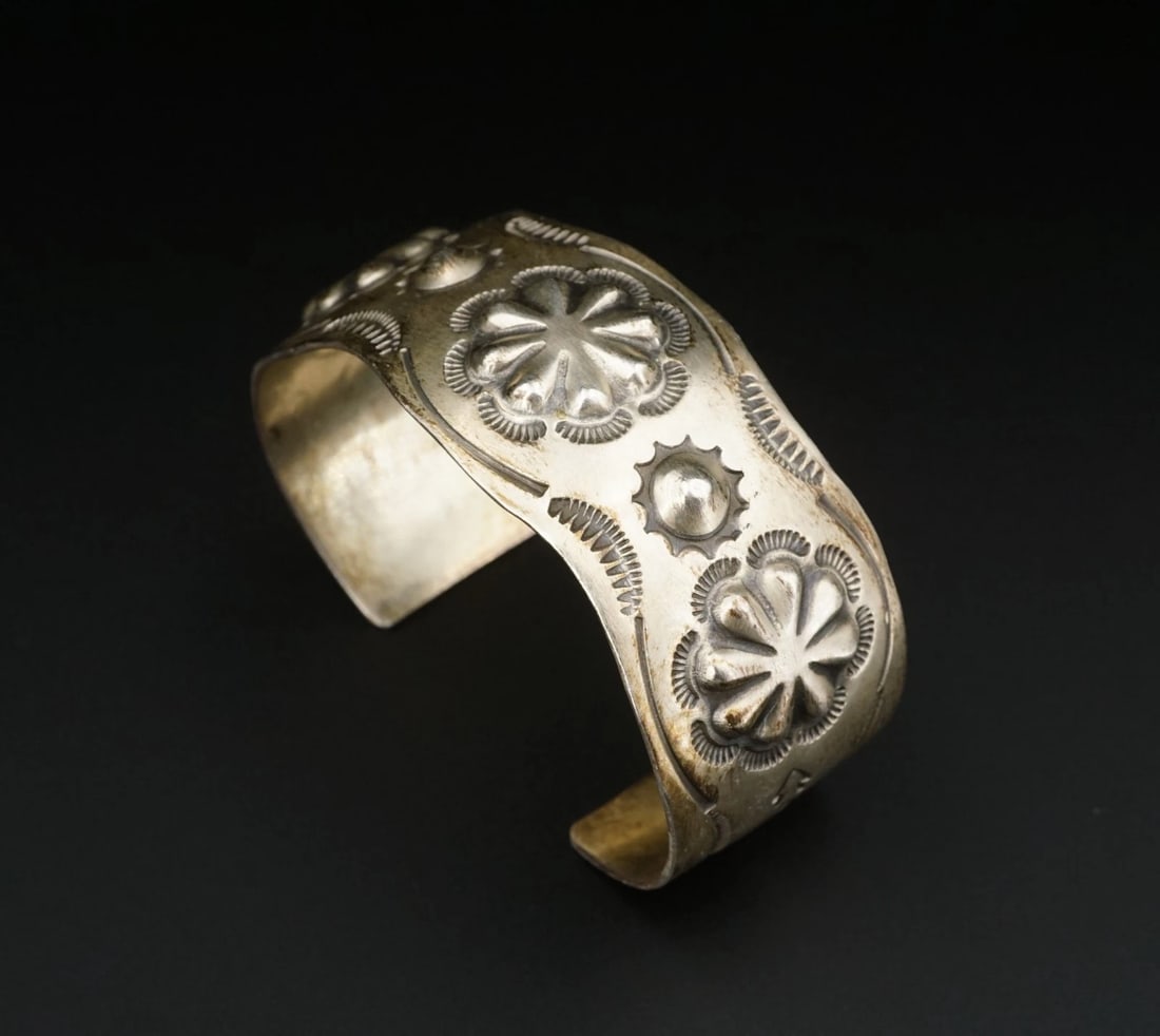 Signed J Sterling Silver Concho Cuff Bracelet Stamped 6.5" Navajo BS3277 (1 of 4)