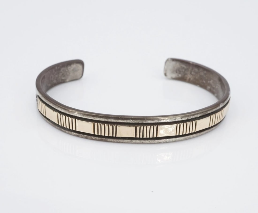 Navajo Cuff Bracelet Sterling Silver 14k Gold 6.25" Bruce Morgan 8mm BS2824 (1 of 4)