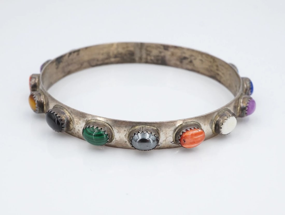 Lenora Begay Turquoise Multi-Gemstone Bangle Bracelet Natural 8" Navajo BS3217 (1 of 5)