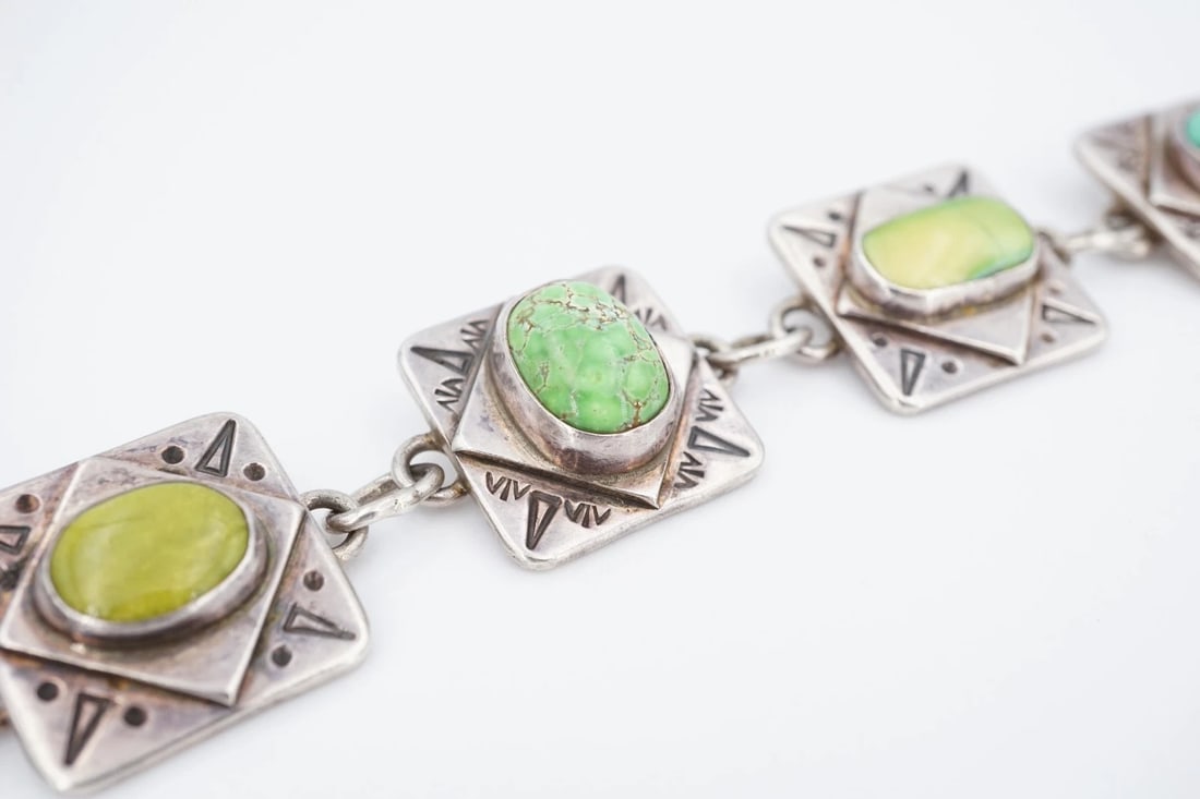 Southwestern Turquoise Panel Bracelet Sterling Silver Signed Air Wear 7" BS3250 (1 of 6)