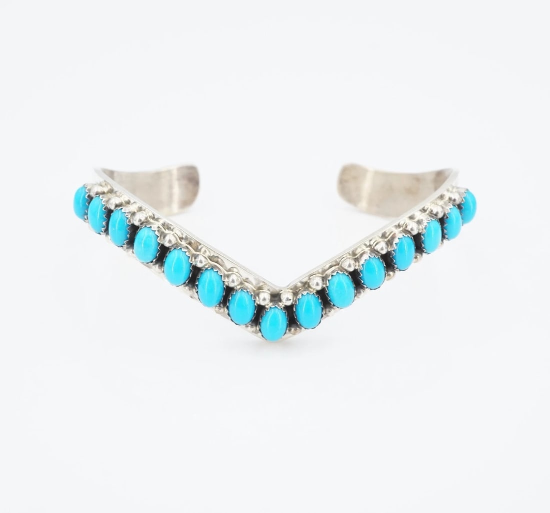 Navajo Turquoise "V" Cuff Bracelet Sterling Silver 6" Darrin Livingston BS3179 (1 of 4)