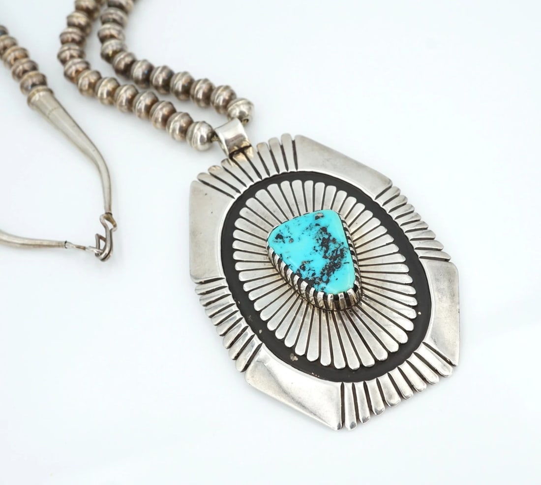 Native American Turquoise Pendant Sterling Silver Charlie John Navajo NS2392 (1 of 4)