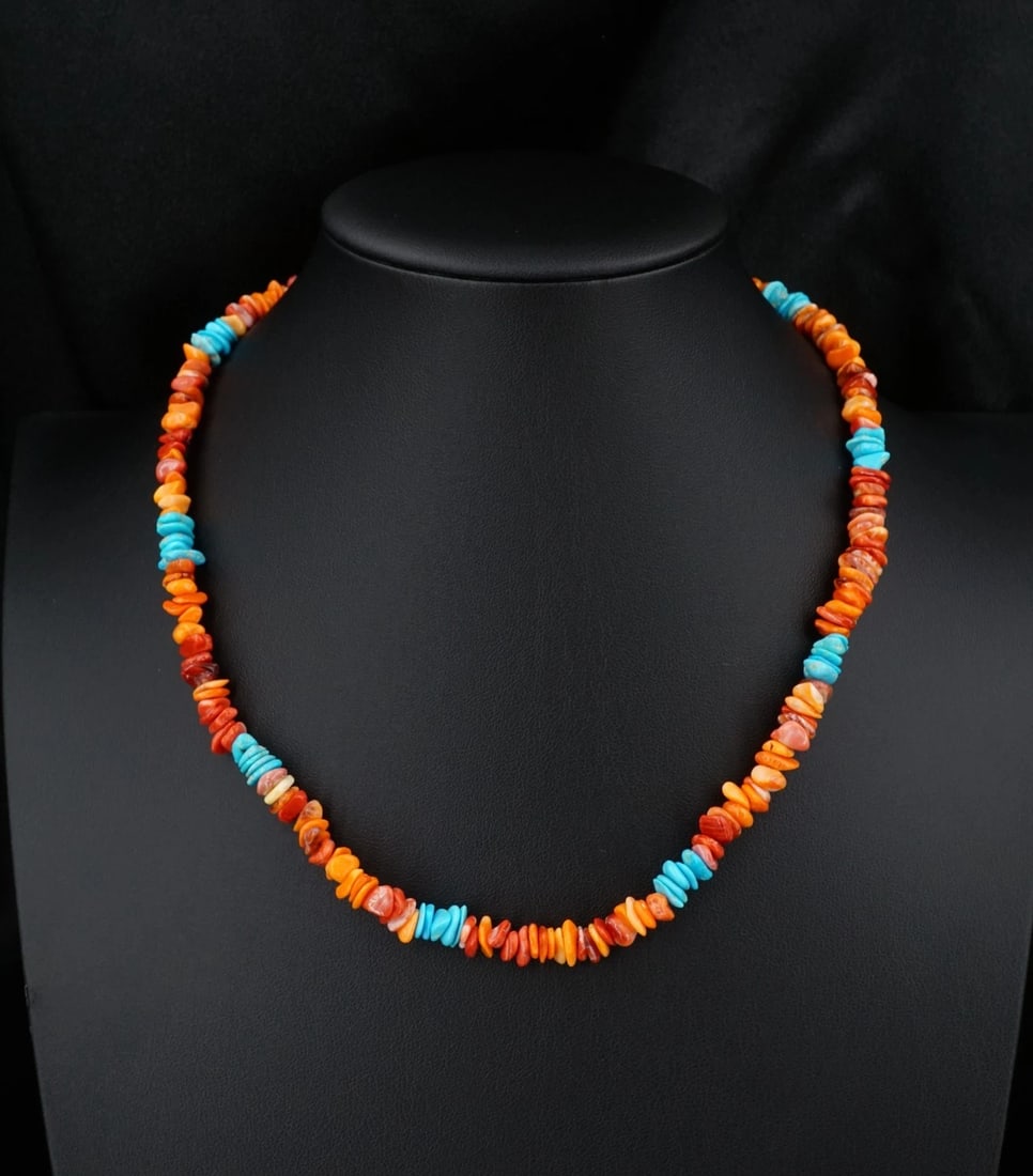 Spiny Oyster Turquoise Bead Necklace 18-21" Sterling Silver 10mm S Star NS2416: This beautiful necklace features a strand of spiny oyster and turquoise beads complete with a sterling silver lobster clasp. This gorgeous statement piece is sure to draw compliments! Metal Type: Ster