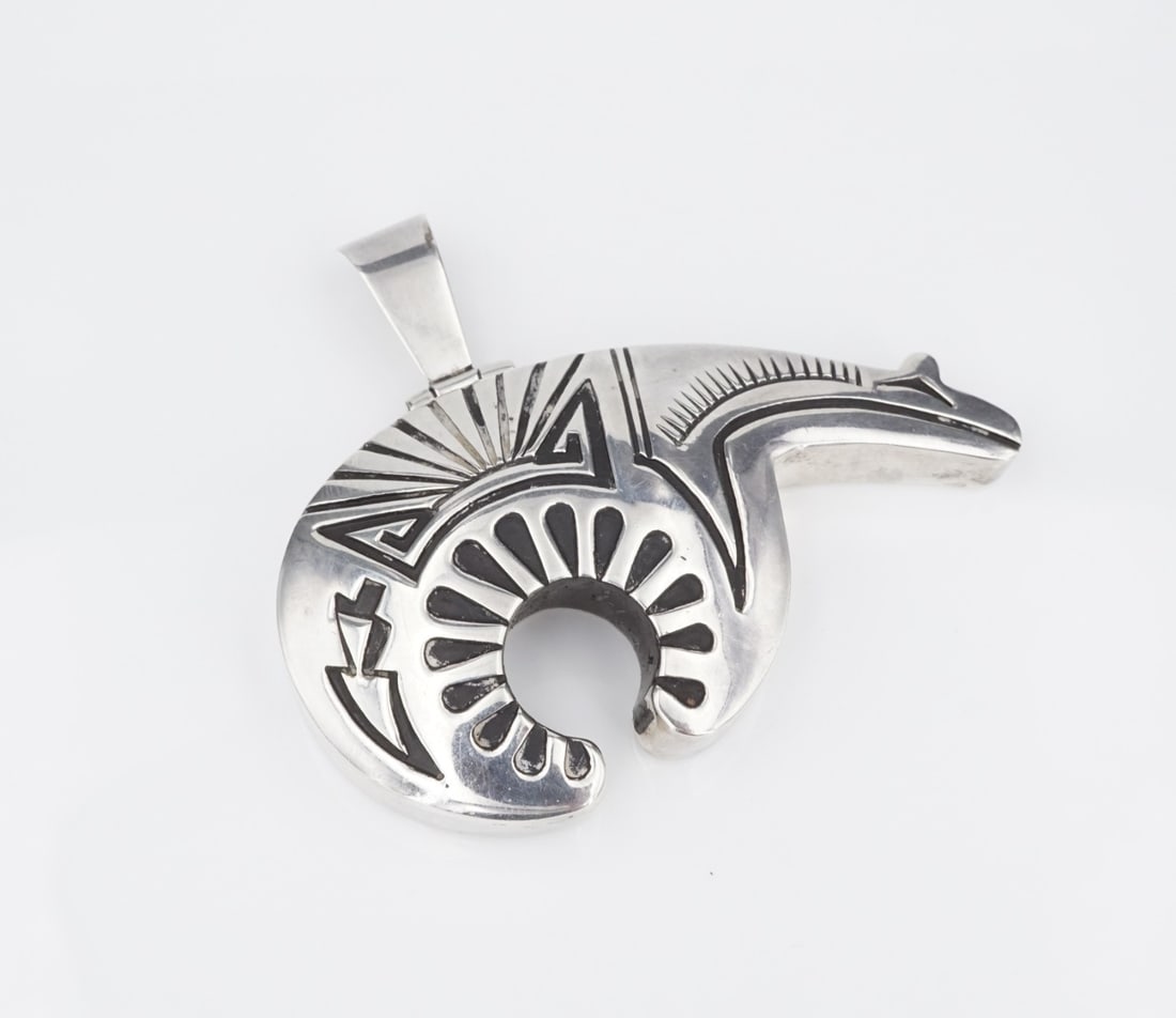 Navajo Spirit Bear Pendant Sterling Silver 2.4" Signed Jack & Mary Tom PS2245 (1 of 3)
