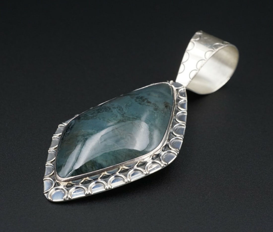Jay King Sterling Silver Pendant DTR Desert Rose Trading Moss Agate 2.8" PS1865