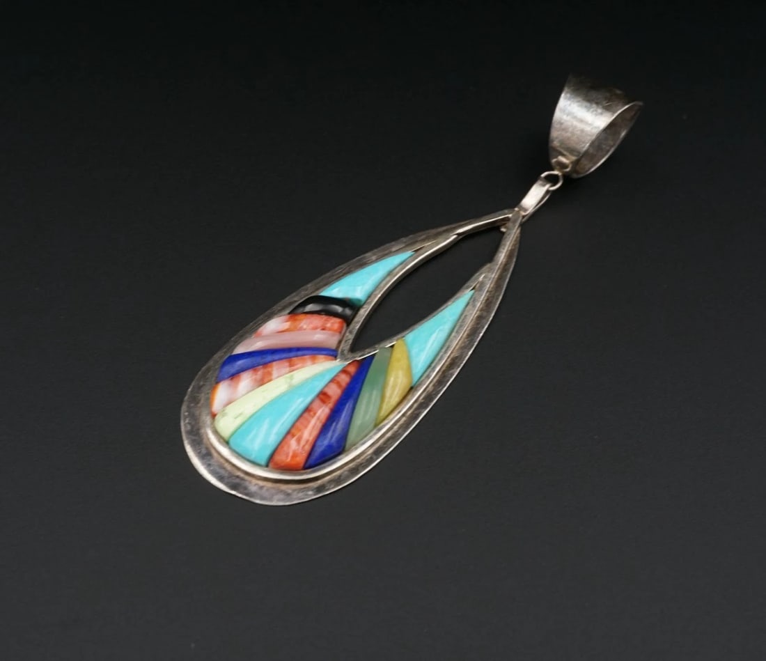 Carlos Eagle Multi-Stone Cobble Inlay Pendant Sterling Silver 4.2" Ottawa PS2385 (1 of 5)
