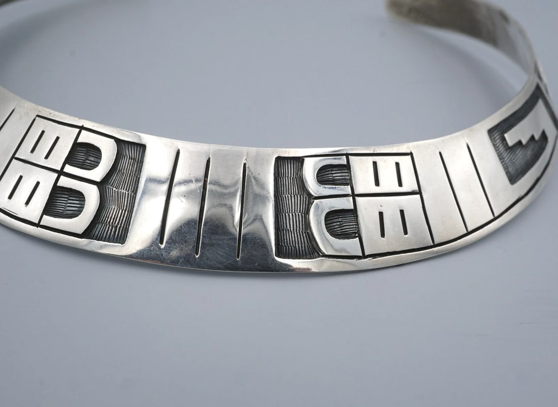 Estate Overlay Artisan Neck Collar Necklace Sterling Silver 17" 20.5mm NS2394 (1 of 6)