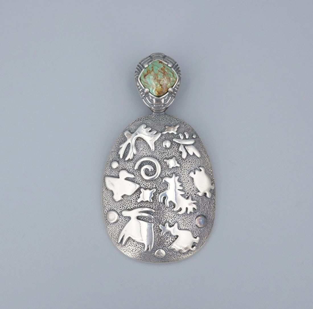 Carolyn Pollack x Jody Naranjo Turquoise Petroglyph Pendant Enhancer 2.6" PS2292 (1 of 4)