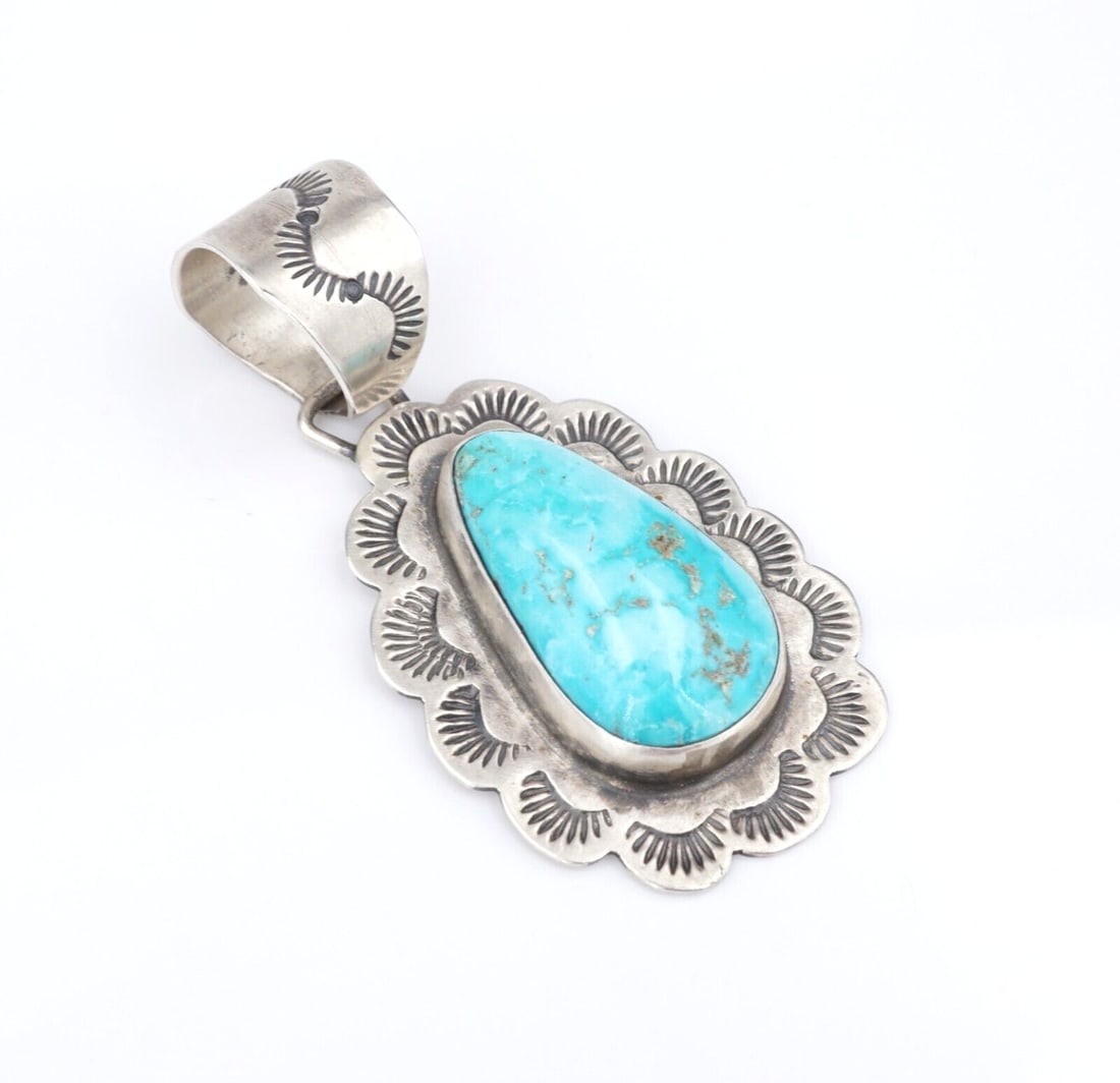 Vintage Sterling Silver Turquoise Cabochon 2.5" Signed VH Navajo Artisan PS2159 (1 of 4)