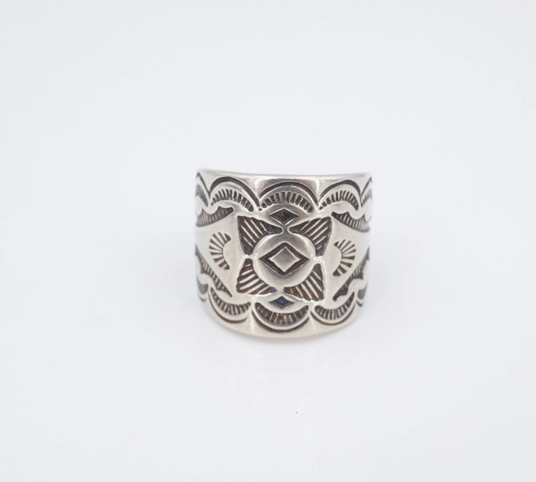 Carolyn Pollack Stamped Statement Ring Sterling Silver Size 8 Relios RS4001