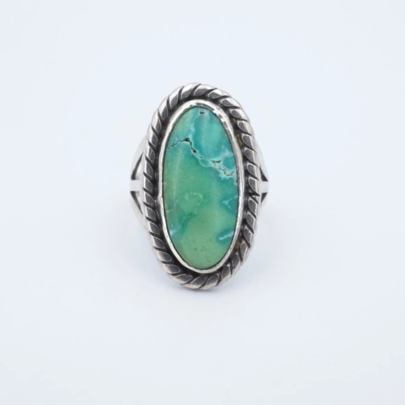 Southwestern Turquoise Cabochon Ring Natural Size 5.5 Vintage Artisan RS3806 (1 of 4)