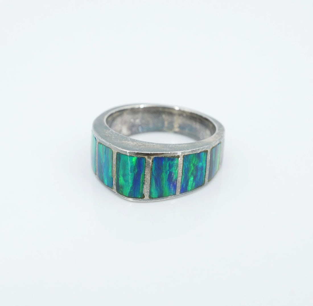 Vintage Zuni Black Opal Inlay Ring Sterling Silver Size 5.25 Leeland RS3860 (1 of 5)