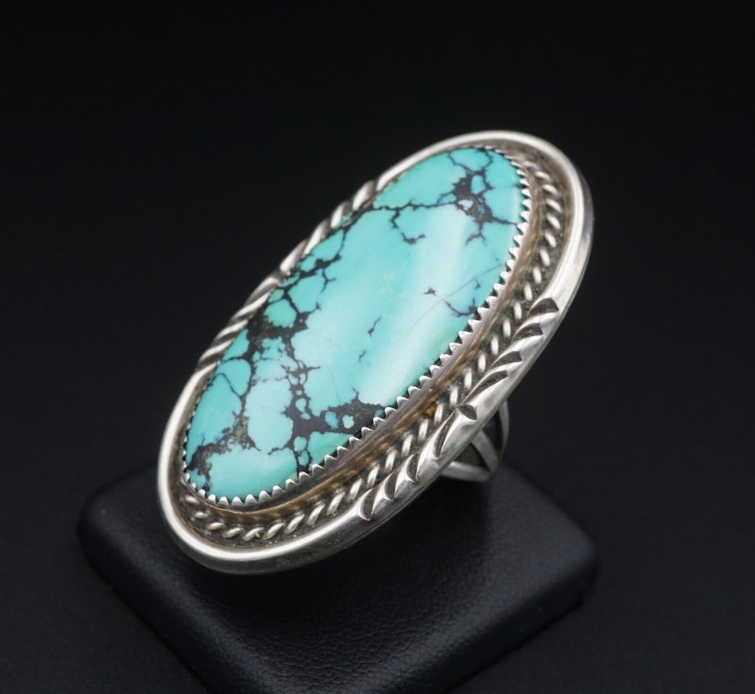 Navajo Sterling Silver Turquoise Ring Size 9 Vintage Artisan 2" Long RS3527 (1 of 4)
