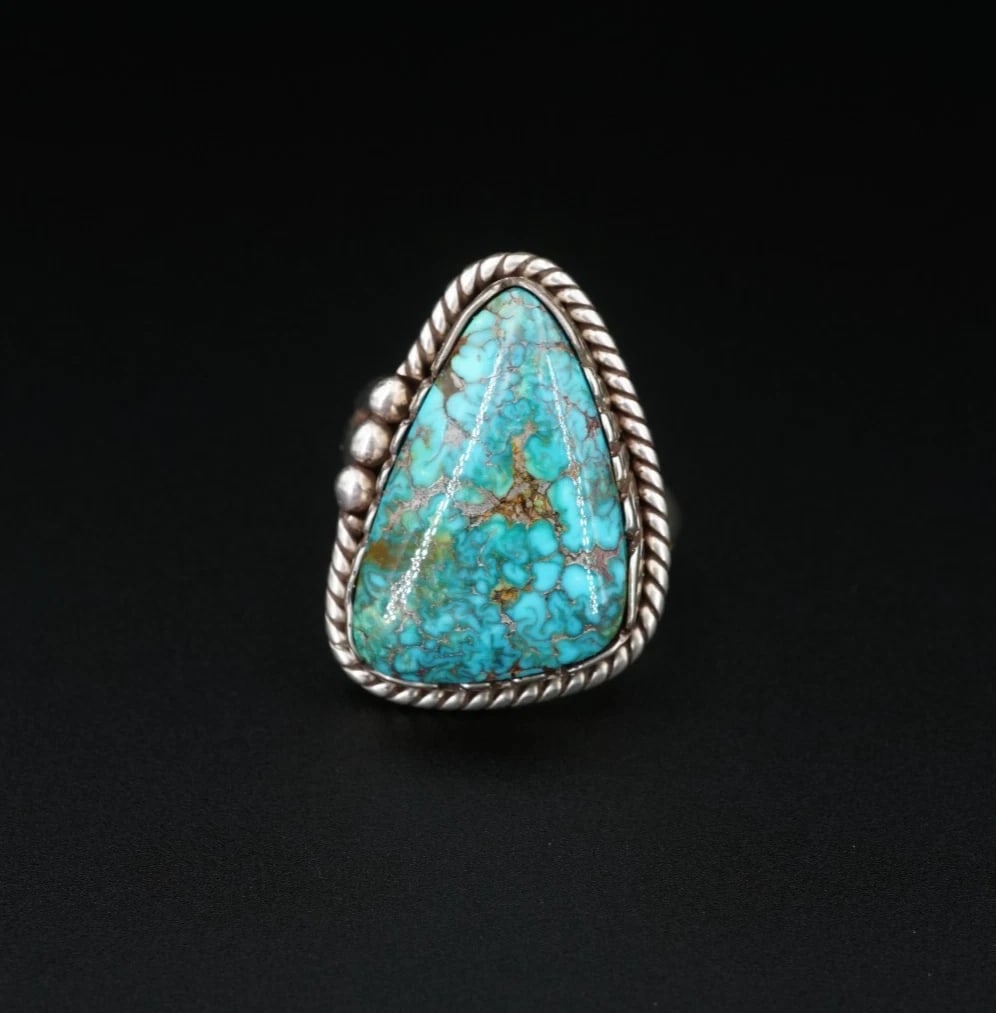 Southwestern Turquoise Slab Ring Sterling Silver Spiderweb Sz 11 Natural RS3937 (1 of 5)
