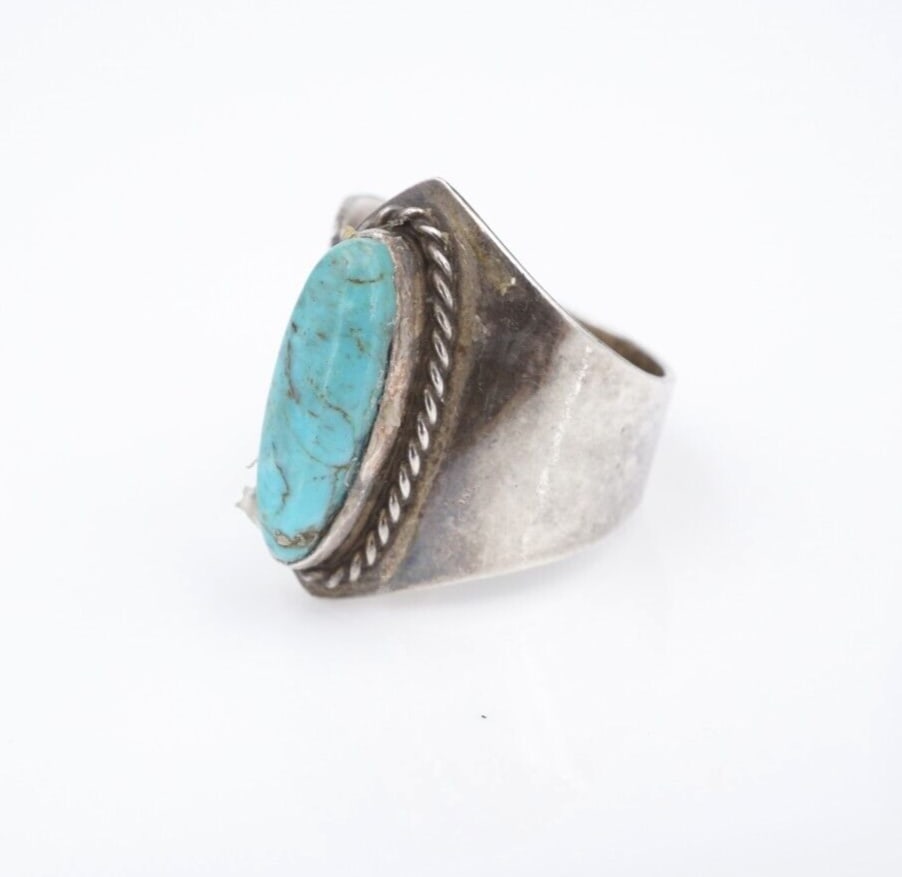 Navajo Sterling Silver Turquoise Ring Size 10 Ronald Tom Adjustable RS3654 (1 of 4)