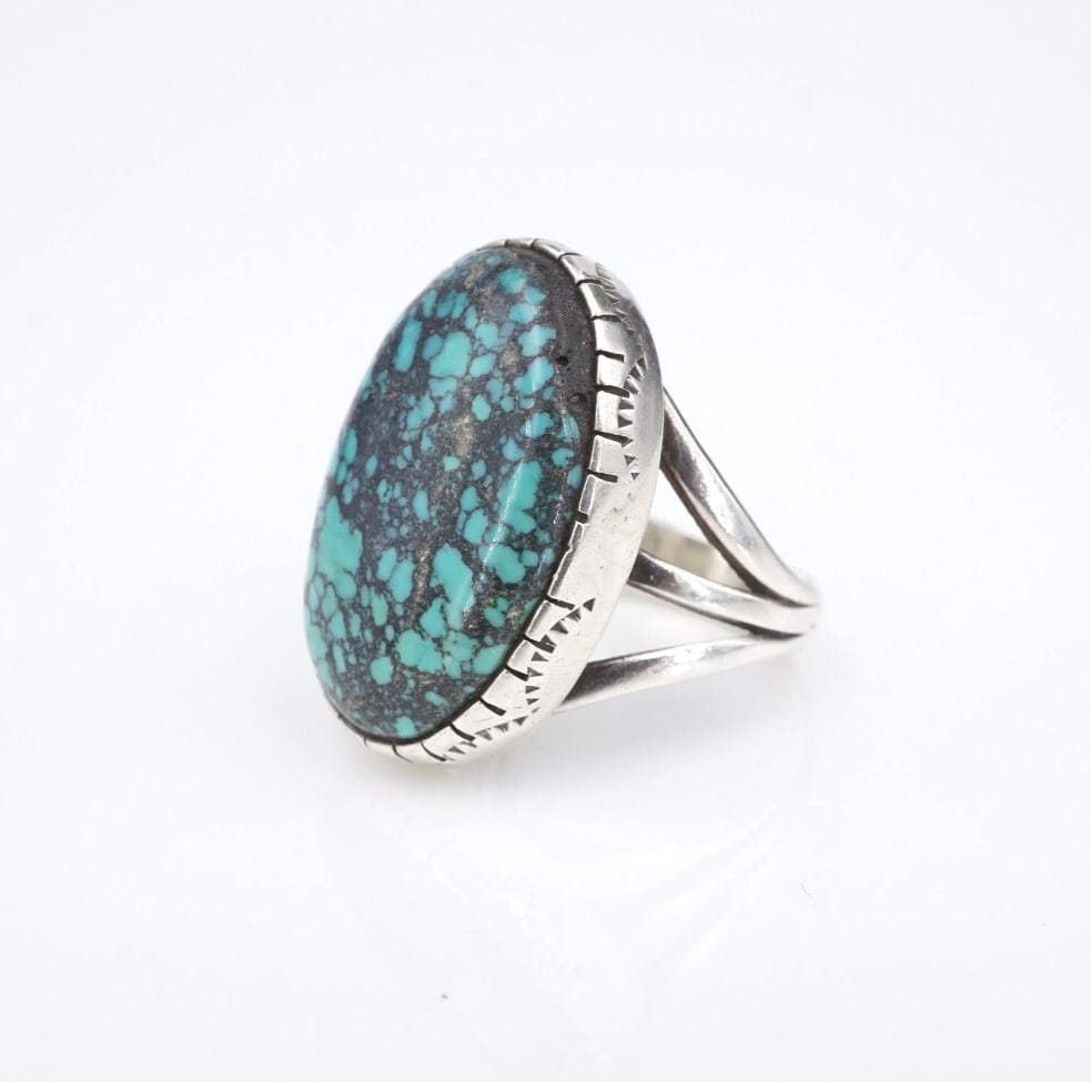 Vintage Navajo Sterling Silver Turquoise Ring Size 7 Signed FG RS3730 (1 of 5)