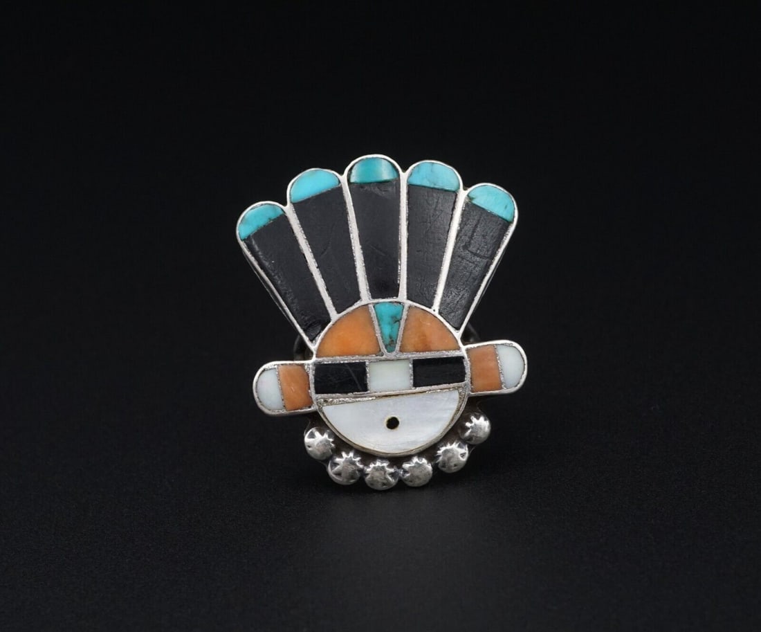 Authentic Zuni Inlay Sunface Sterling Silver Turquoise Ring Size 5.5 RS3522 (1 of 2)