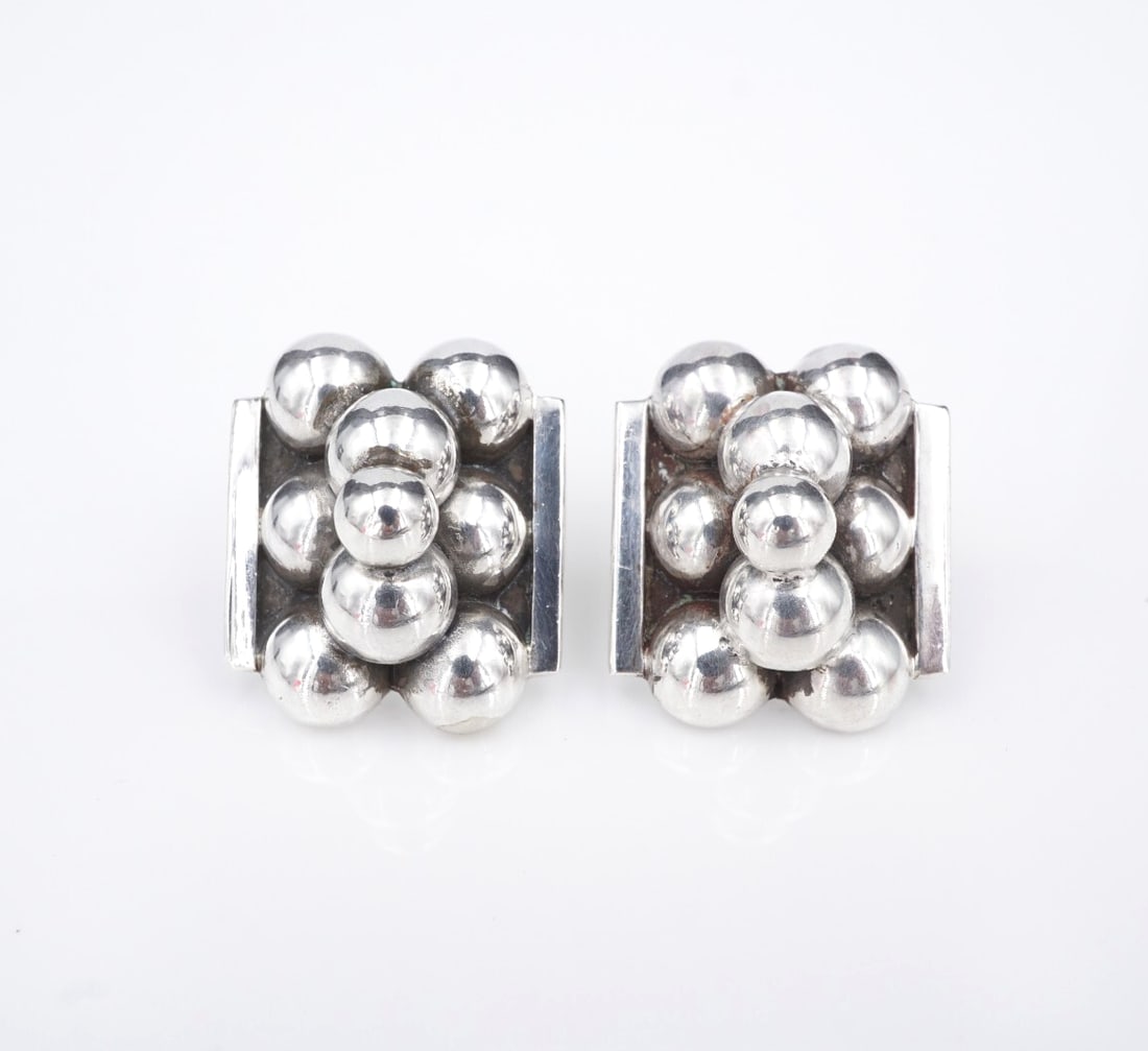 Pat Areias Bead Stud Earrings Sterling Silver Artisan 1" Statement ES2689 (1 of 4)