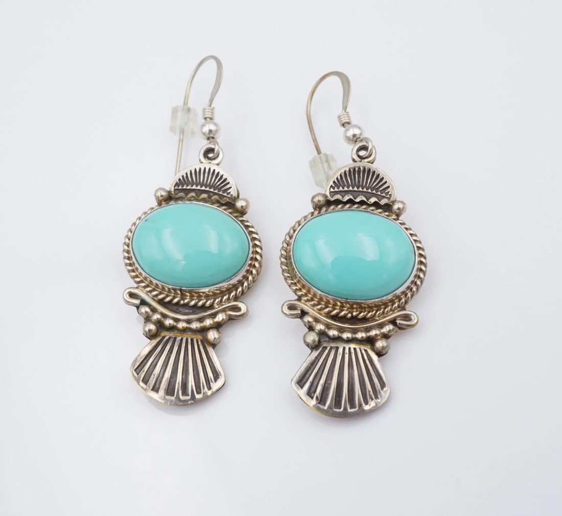 Navajo Turquoise Statement Earrings Drop Sterling Silver 2" Calladitto ES2779 (1 of 3)