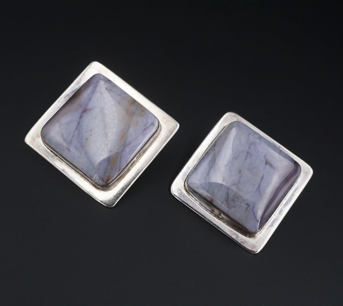 Sterling Silver Amethyst Earrings Southwest Large Square Statement 1.4" ES2303
