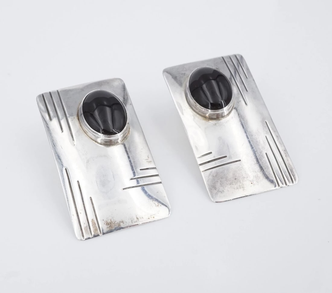 Navajo Onyx Statement Earrings Drop Sterling Silver 1.7" Selena Jake ES2773 (1 of 5)