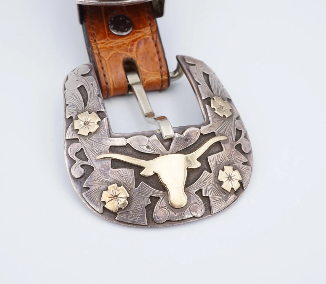 Edward Baird Sterling Silver 14k Gold Texas Longhorn 4pc Ranger Buckle M2096 (1 of 7)