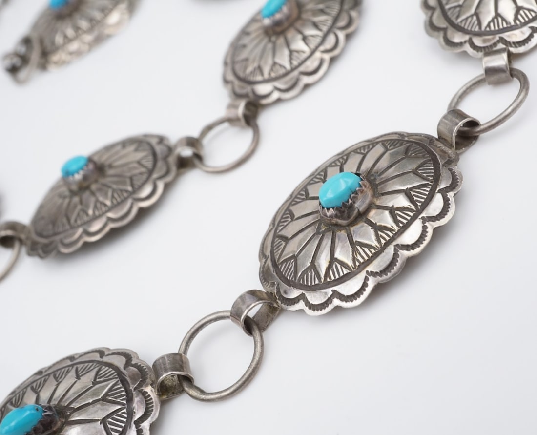 Navajo Turquoise 1" Concho Belt Sterling Silver 35" Signed RYB M2013 (1 of 5)