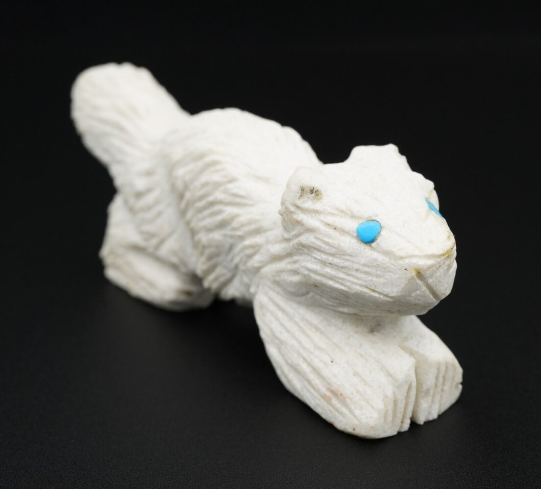 Zuni Carved Fetish Theo Natewa White Stone Turquoise 3.8" Signed M1810 (1 of 4)