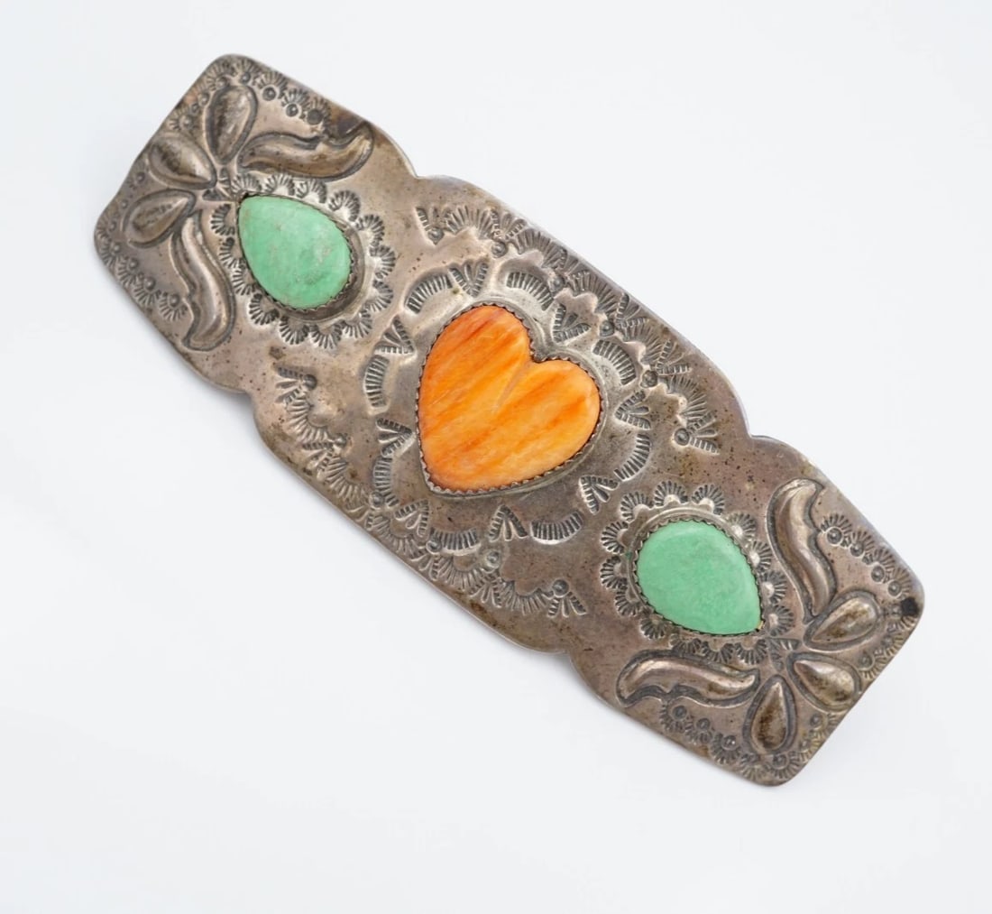 Abraham Begay Spiny Oyster Turquoise Hair Barrette Sterling Silver 1.5" M2089 (1 of 5)