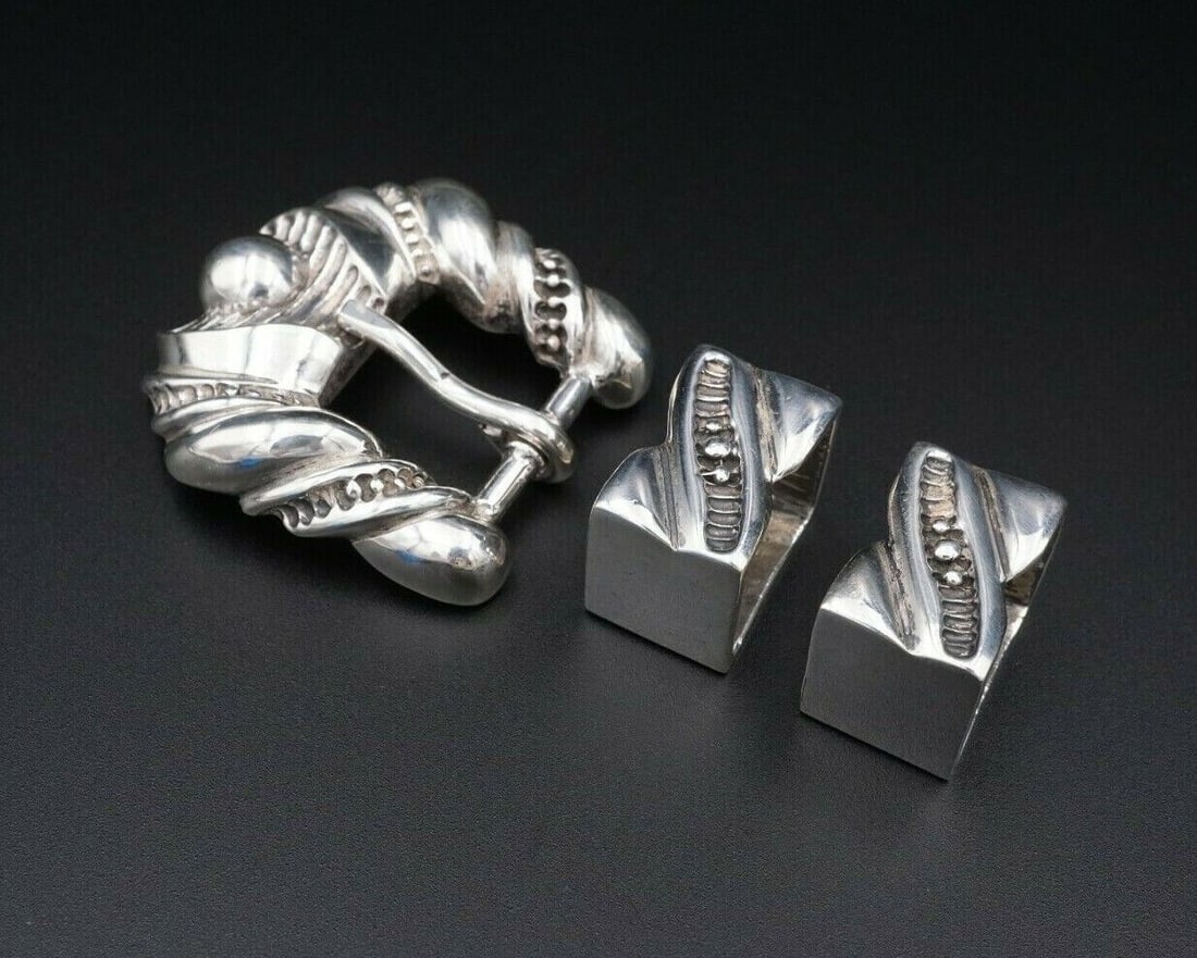 Vintage Ranger Belt Buckle Sterling Silver 3 piece 3D Textured 1990s JM M768 (1 of 4)