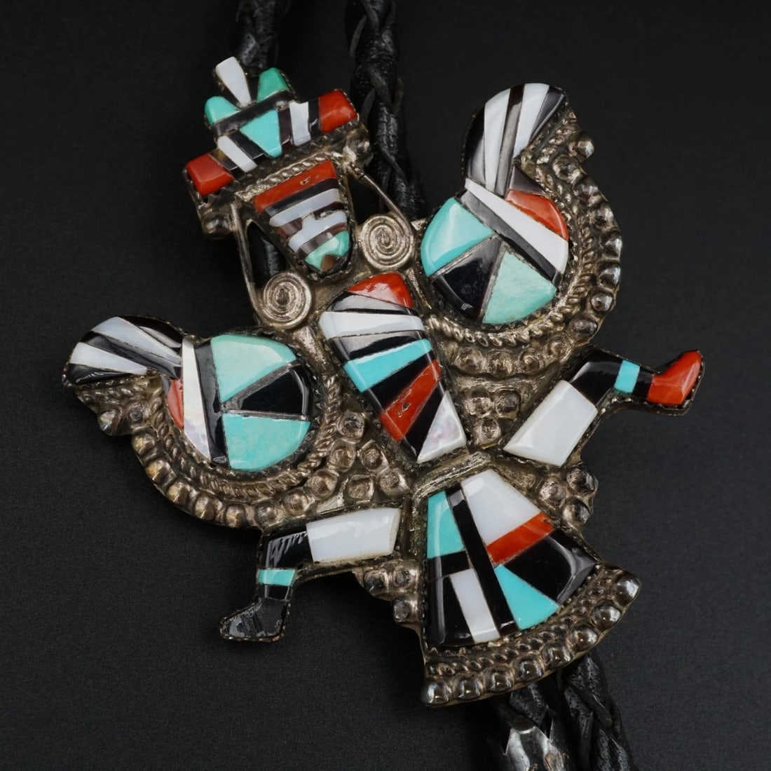 HE Cellicion Knifewing Bolo Tie Sterling Silver Inlay Multi Stone 19" Zuni M2080 (1 of 5)
