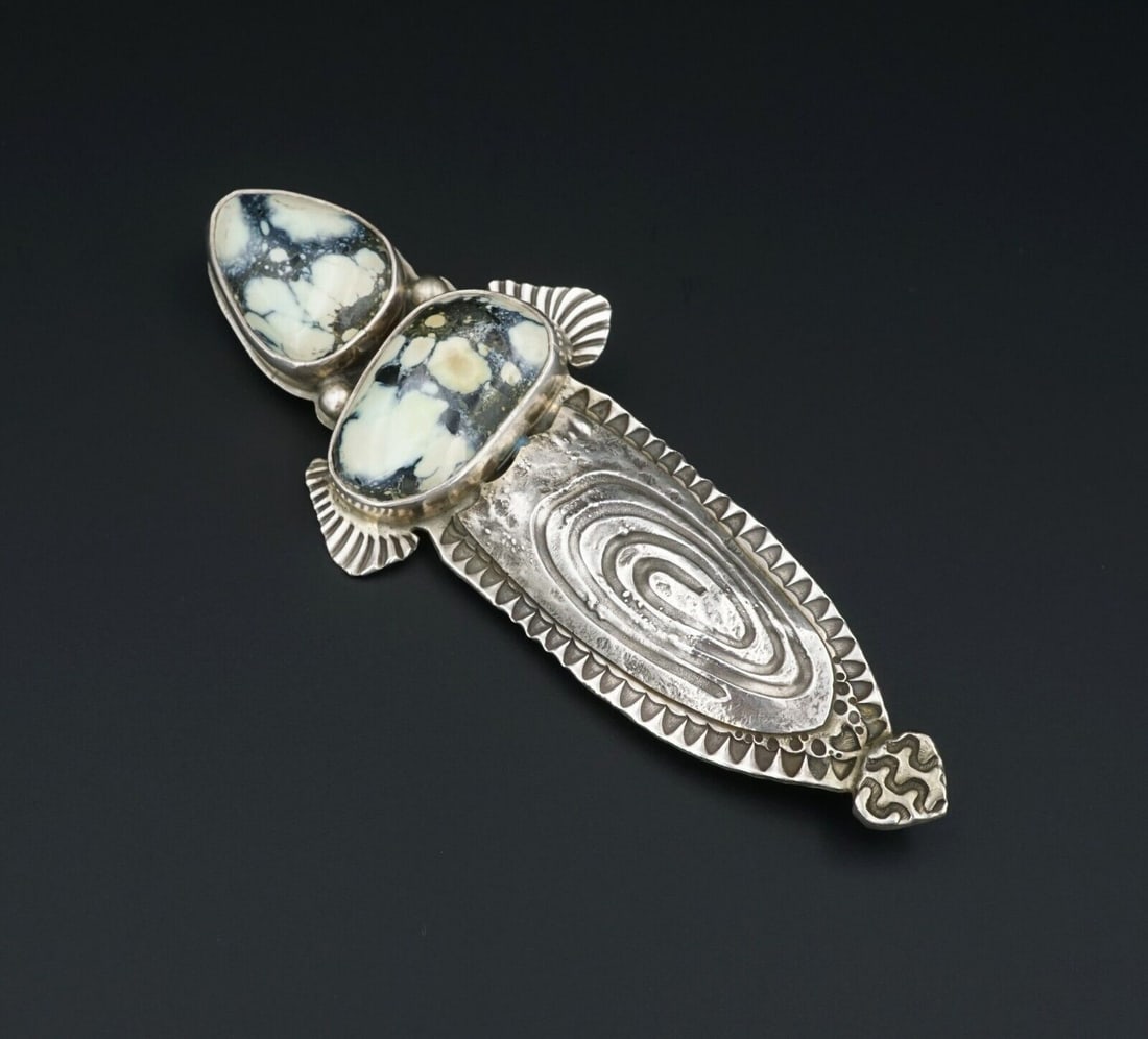 David Troutman Sterling Silver Variquoise Turquoise Brooch 3.3" OS604 (1 of 5)