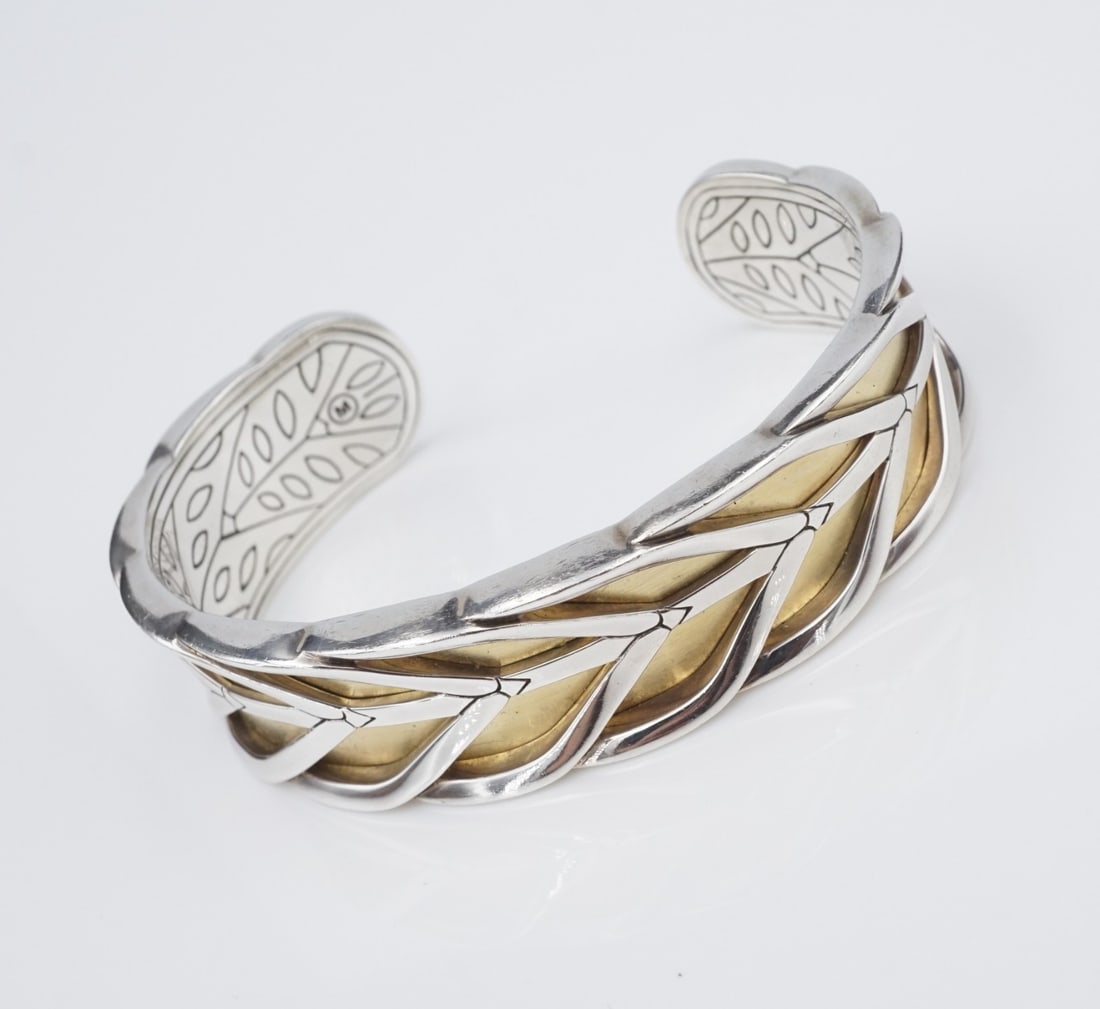 John Hardy Modern Chain Cuff Bracelet Sterling Silver 18k Gold 6.5" BS3115 (1 of 6)