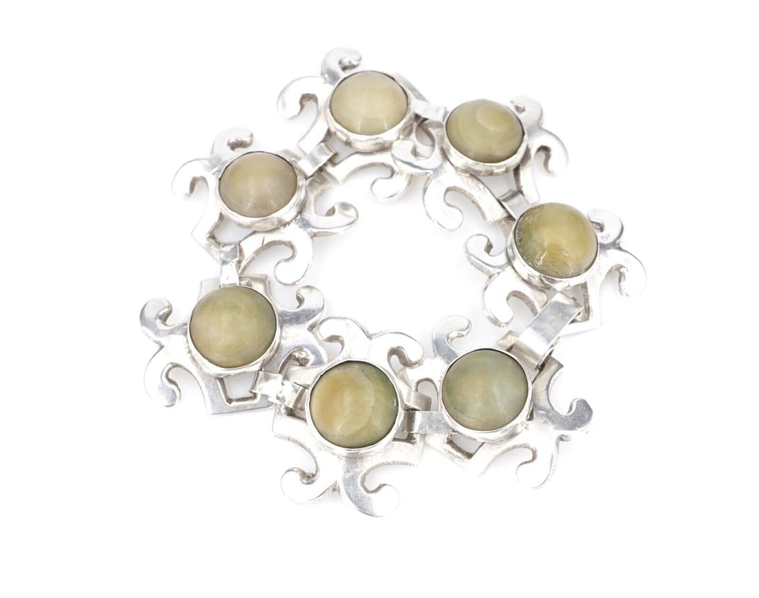 Eisenberg Originals Bracelet Taxco Sterling Silver Mexican Jade 7" Onyx BS1555 (1 of 4)