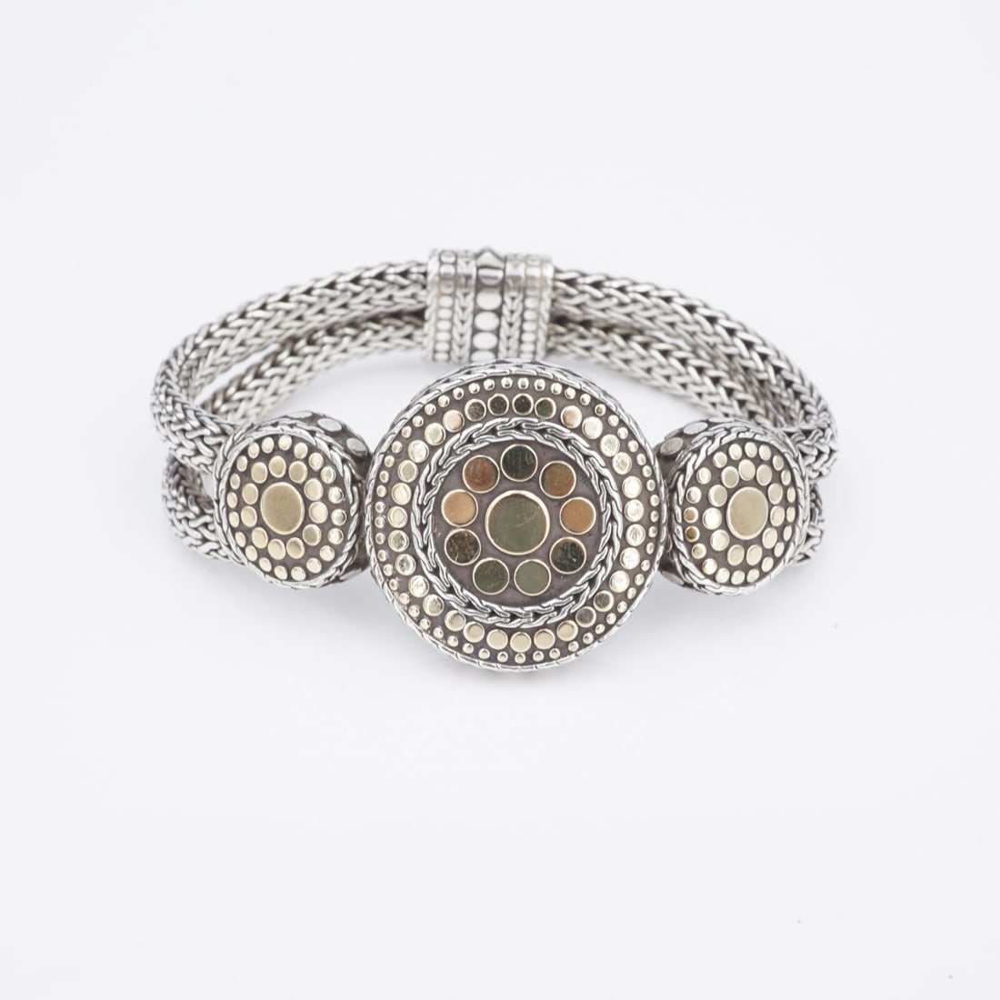 John Hardy Nuansa Dot Disc Bracelet Sterling Silver 18k Gold 7.5" BS3074 (1 of 5)