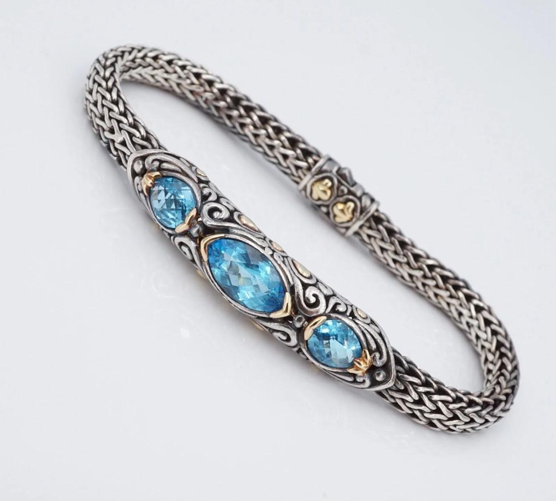 John Hardy 18k Gold Sterling Silver Classic Chain Bracelet Blue Topaz BS3232 (1 of 5)