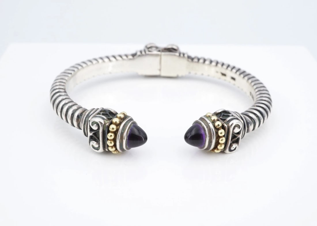 Esti Frederica Amethyst Cuff Bracelet Hinged 18k Sterling Silver 6.25" BS3274 (1 of 5)
