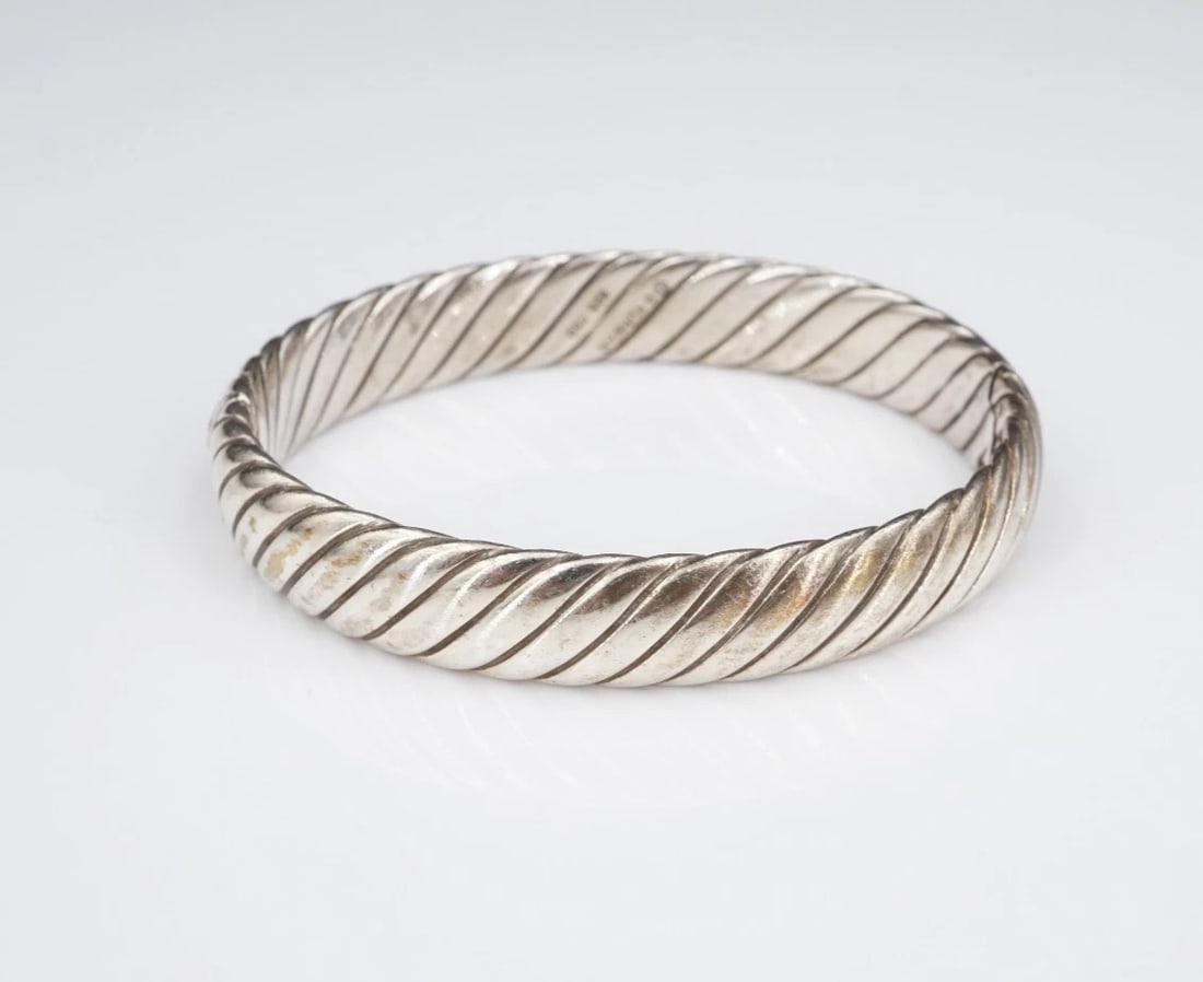 David Yurman Cable Sculpted Bangle Bracelet 11mm 18k Sterling Silver 6.5" BS3236 (1 of 4)