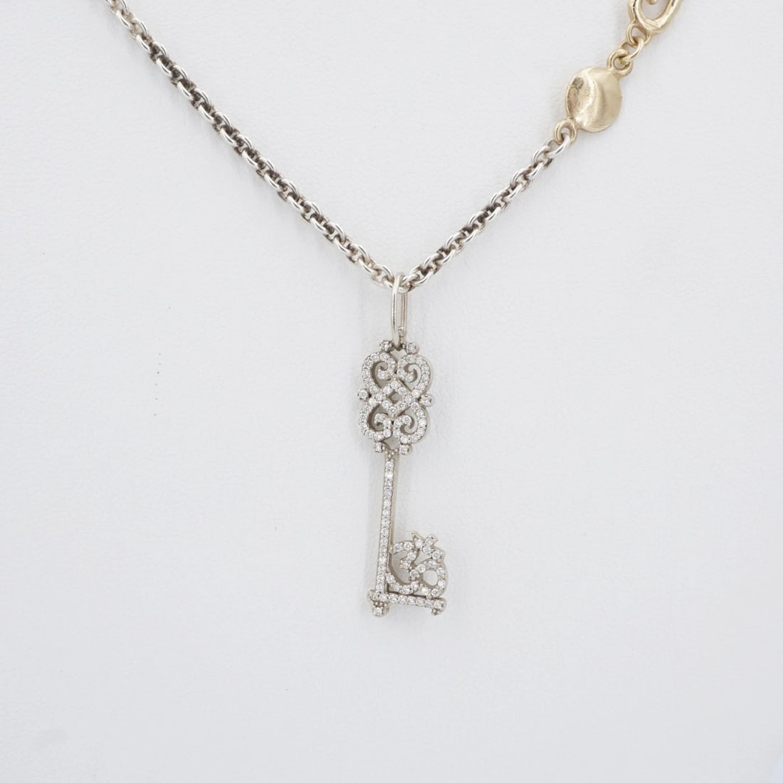 Sonja Picard Sterling 14k Double Lotus Heart Key Diamond Necklace 22" CO1272: This designer Sonja Picard necklace, part of her Boho Shakti collection, features a diamond encrusted key with an intricate double lotus heart design. It is described by Picard as "The double lotus he