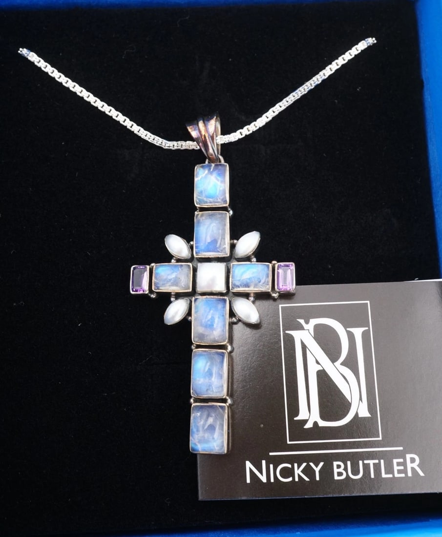 Nicky Butler Moonstone Cross Necklace Sterling Silver QVC New Old Stock NS2508 (1 of 4)