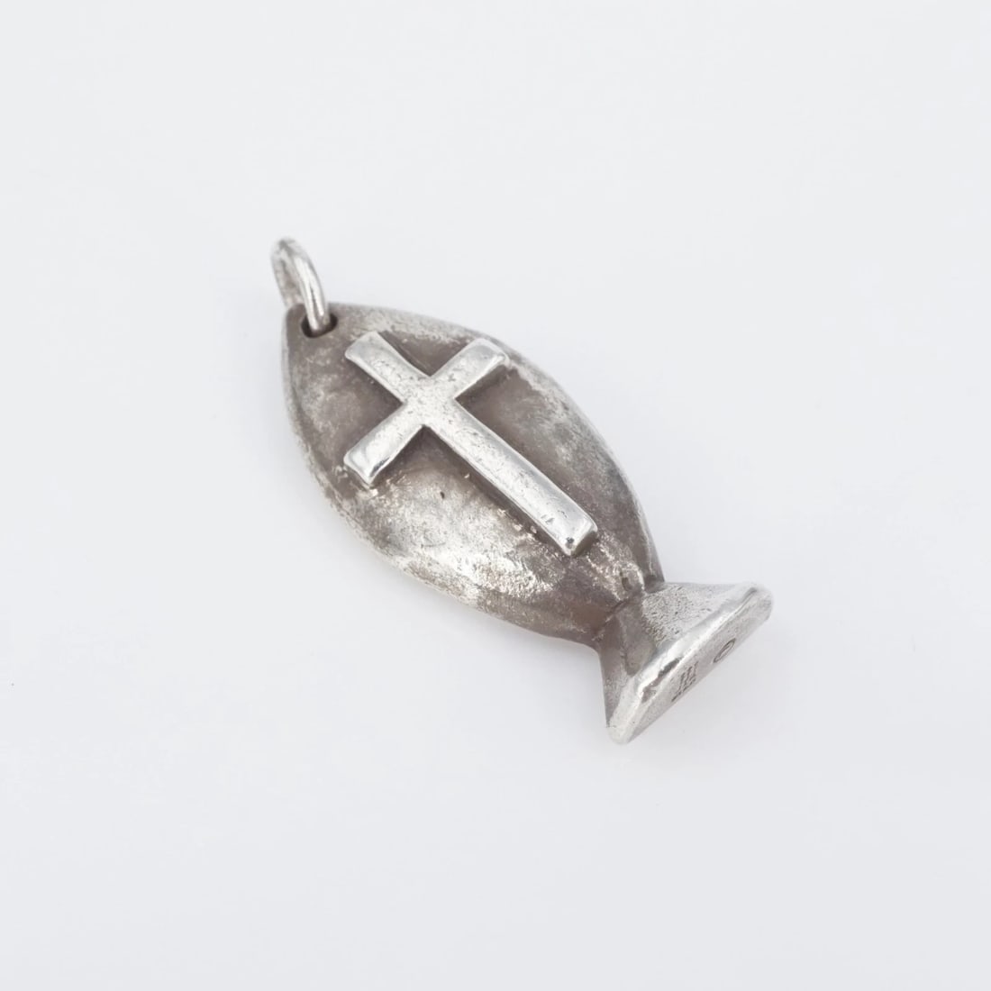 James Avery Ichthus Fish Cross Pendant 3D Sterling Silver 1.1" IHS CHS2210: This retired James Avery pendant features a 3D ichthus fish pendant with a raised cross design in the center. The back of the pendant is engraved with the letters "IHS" representing the first three le