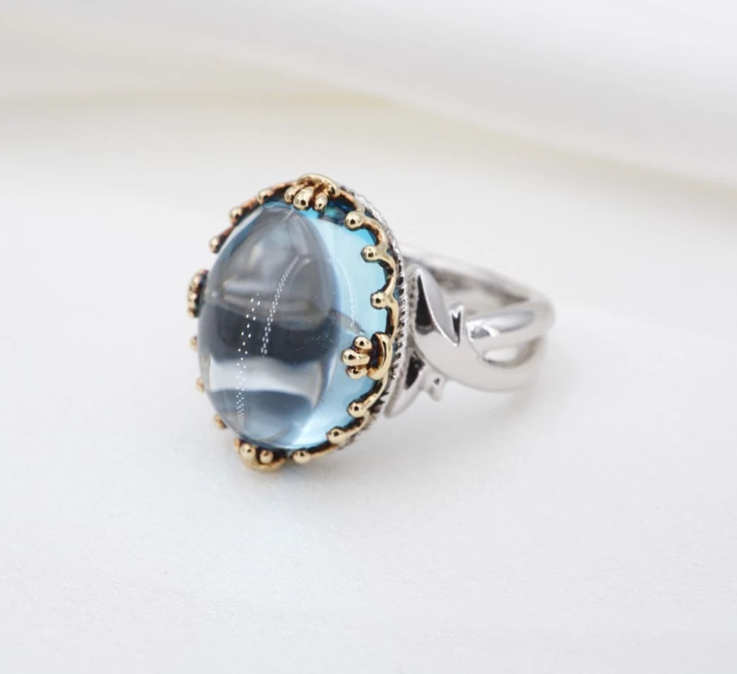 Gabriel & Co. Topaz Cabochon Ring Sterling Silver 18k Gold Size 6.75 RS4059 (1 of 7)