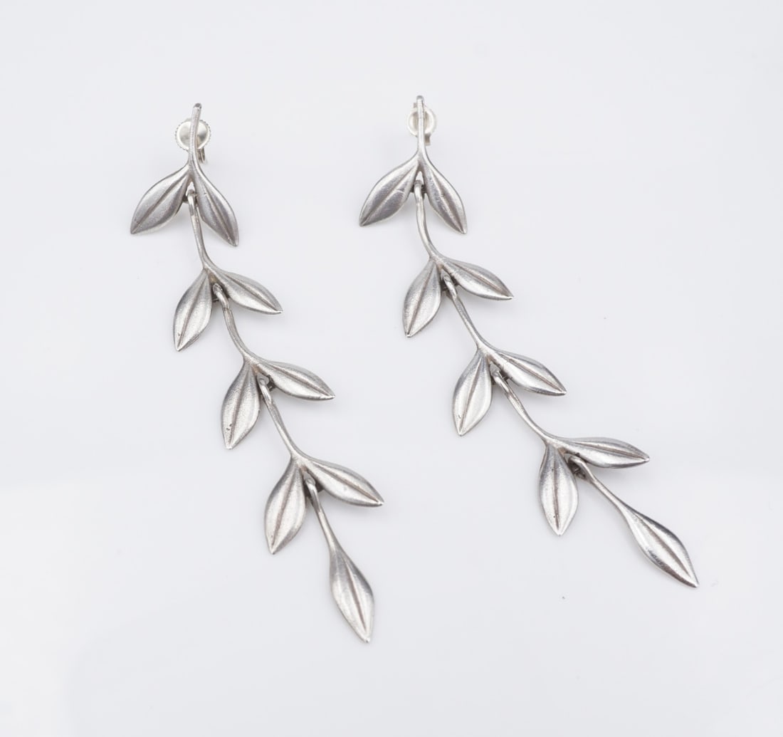 Designer Elise Moran Articulated Earrings Leaf Sterling Silver 3" EAM ES2727 (1 of 4)