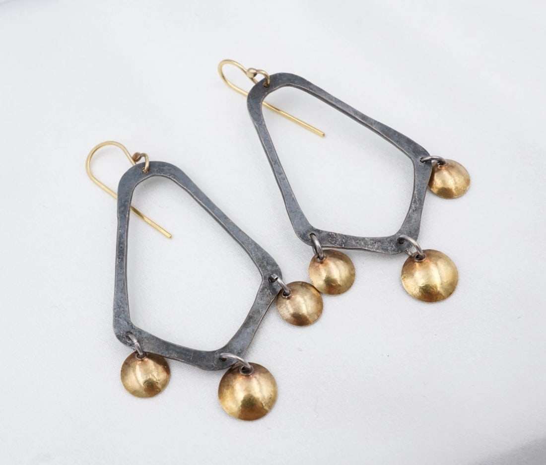 Artisan Dangle Earrings Sterling Silver 18k Gold 2.5" Sharon Saint Don ES2871 (1 of 3)