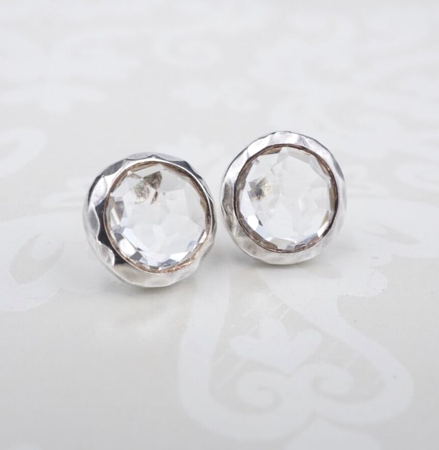 Ippolita Rock Candy Crystal Stud Earrings Sterling Silver 0.42" Quartz ES2580: These earrings incorporate colorless rock crystals bezel-set in a round solid sterling silver construction. The earrings fasten securely with sterling silver butterfly friction backs. Metal Type: Ster