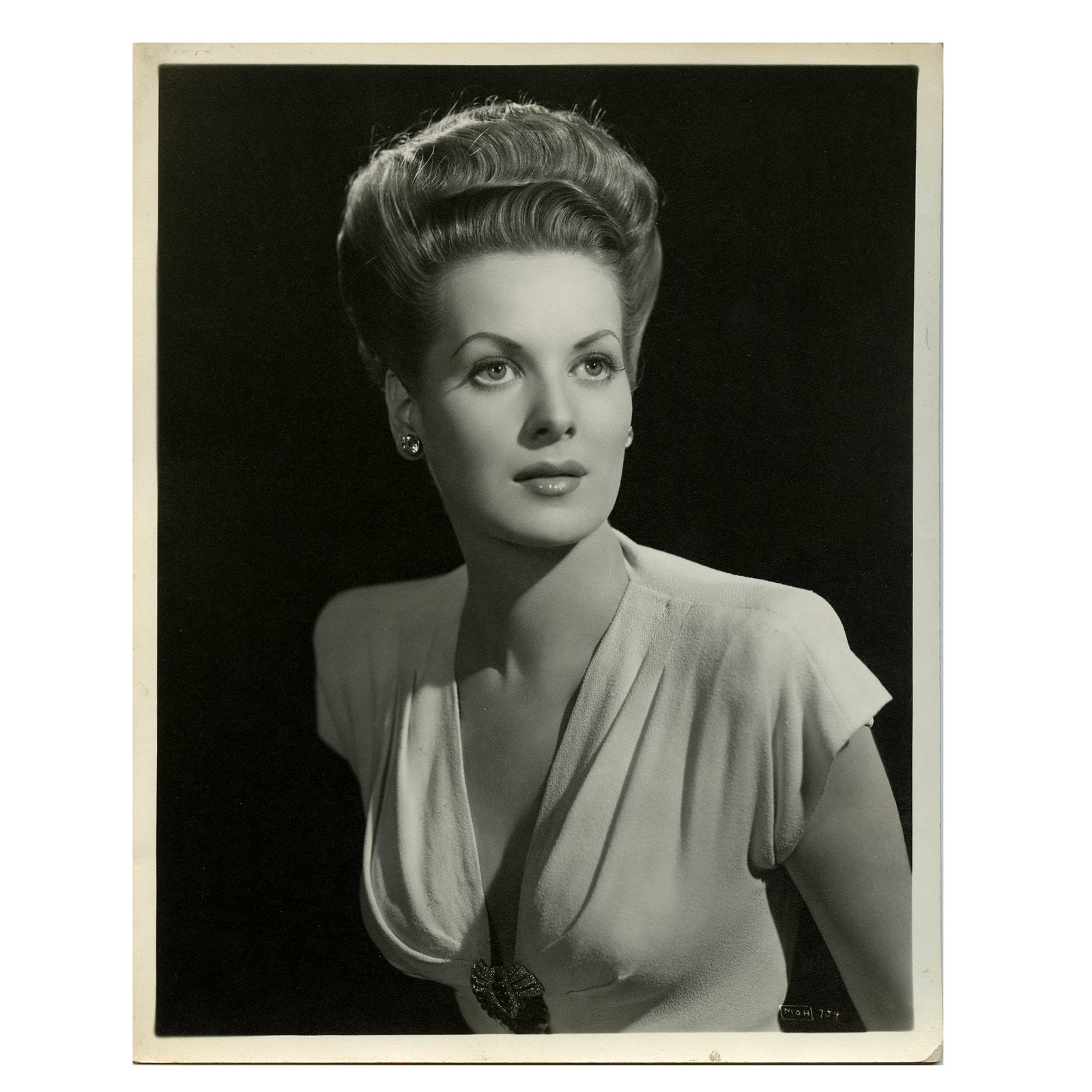 Maureen O’Hara: Original c1946 Gorgeous 8x10 Photo Matte Finish: Original 8" x 10" black and white portrait of Maureen O’Hara from 1946, printed on matte finish photographic paper. This striking image captures O’Hara in a glamorous studio pose, wearing a gather